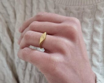 Solid Gold Custom Signet Ring, Personalized Engraved Pinky Ring