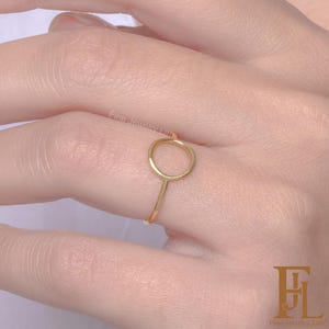 Anel delicado em ouro maciço para mulheres, anel geométrico cotidiano em estilo minimalista, anel aberto 14k, anel O simples, anel Karma