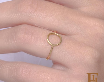 Anillo circular delicado de oro macizo de 14k, anillo Karma geométrico minimalista