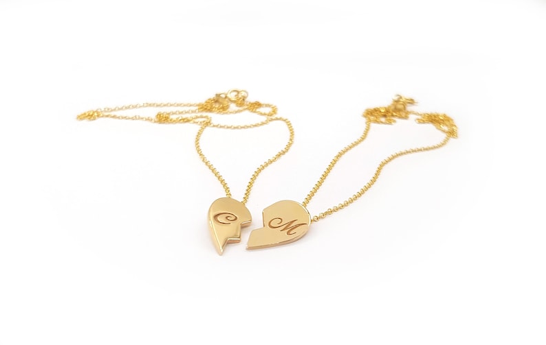 Personalized Heart Necklace for Couples Solid gold broken heart necklace