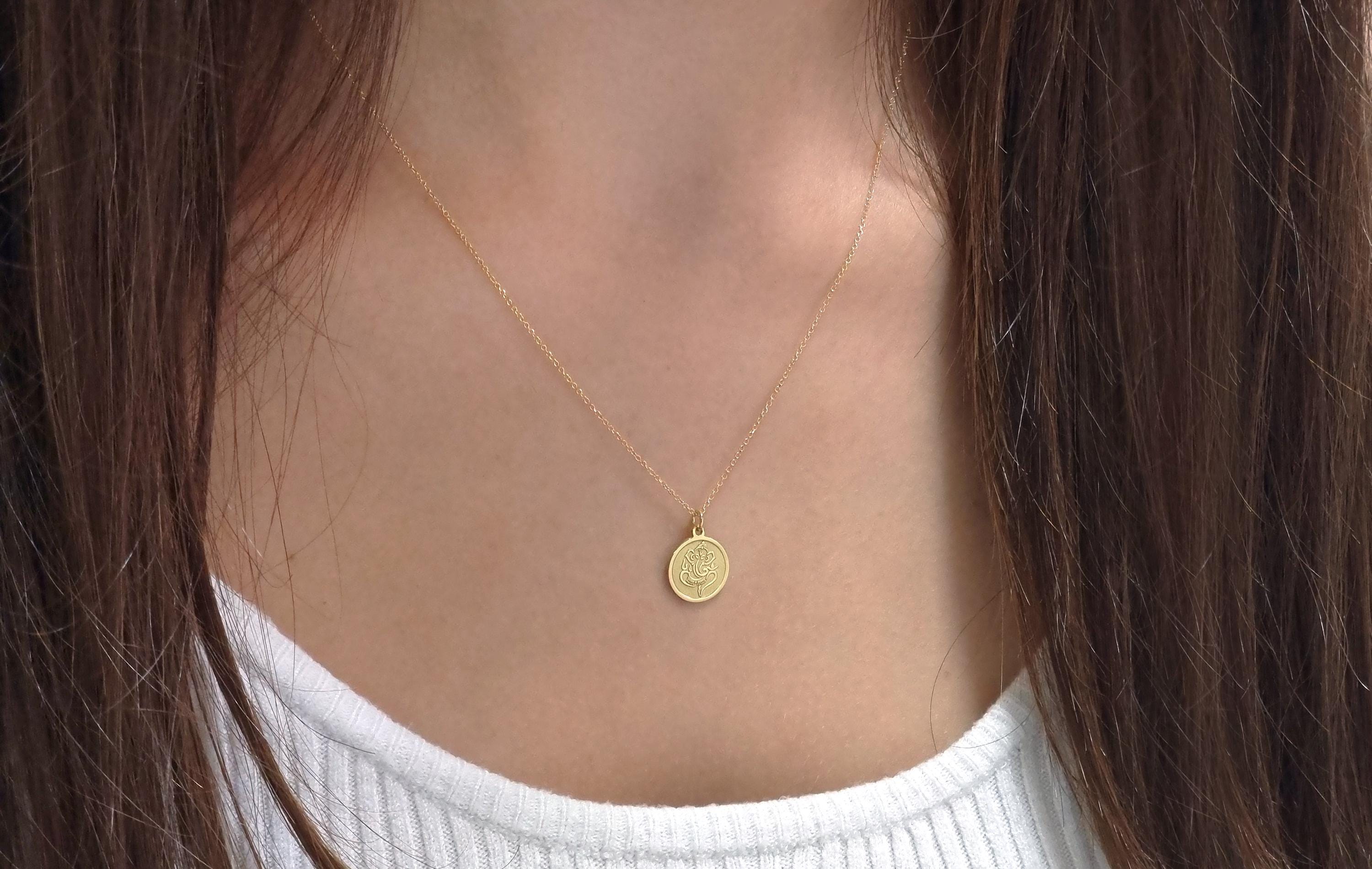 Solid Gold Ganesha Necklace, Symbol of Ganapatya Ganesha