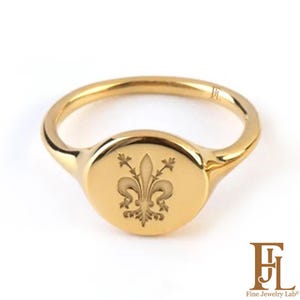 Solid Gold Family Crest Signet Ring, Custom Coat of Arms, 9k 14k 18k