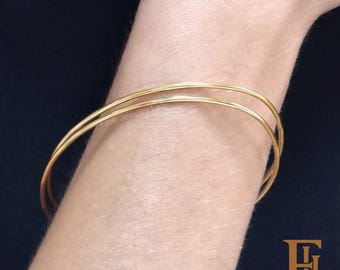 18k Gold Classic Bangle Bracelet 1.2mm thin, Chic & Stylish Everyday Real Gold Bangles, Hand Forged Stacking Statement Bracelet, Dainty Gift