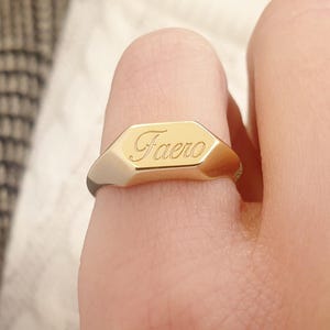 Large Hexagon signet ring, Monogram engraved ring, Personalised gold ring with any letter, Personalized ring, Unique custom gift