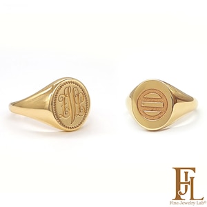 Anillo de sello personalizado ovalado en oro macizo, anillo de monograma de oro macizo para mujer, anillo de letra personalizado para ella, regalo personalizado único