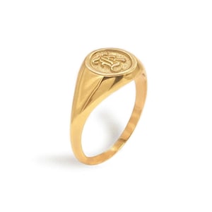 Anillo con monograma de esposa de oro macizo de 14 k, anillo con sello para mujer, regalo de joyería fina clásica, anillo personalizado con CUALQUIER LETRA, anillo con nombre de familia para mujer