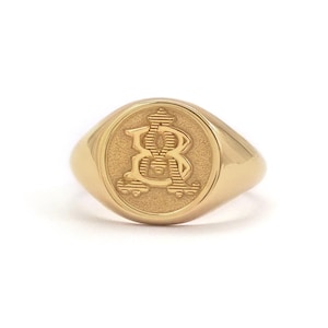 Anillo de oro con sello de dos letras único, anillo de sello con parte posterior completa hecho de oro macizo real, anillo de sello con monograma, regalo familiar, anillo personalizado