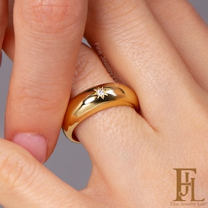 Guldring med diamantkupol, Nordstjärne-ring, 9k 14k 18k