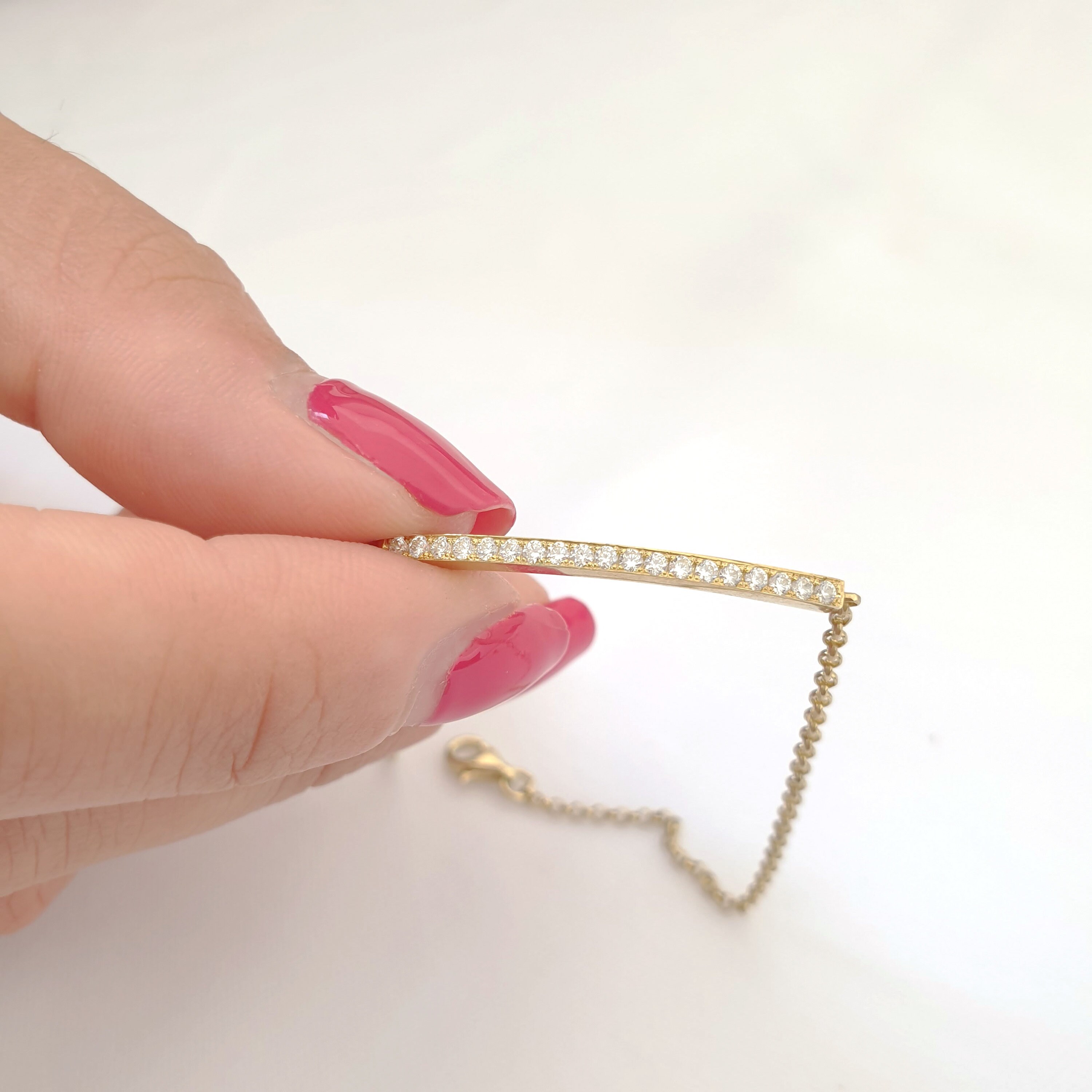 Solid Gold Bar Bracelet With 19 Diamonds Rose Gold Bar Etsy
