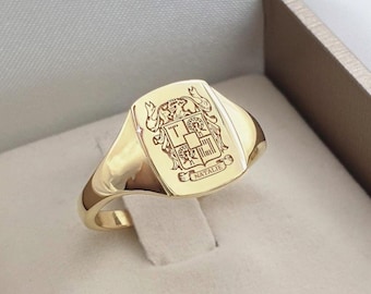 Solid gold Family Crest Signet Ring - Custom Coat of Arms