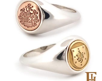 Personalised Signet Ring with Silver and K14 Gold Disc, Custom crest Ring