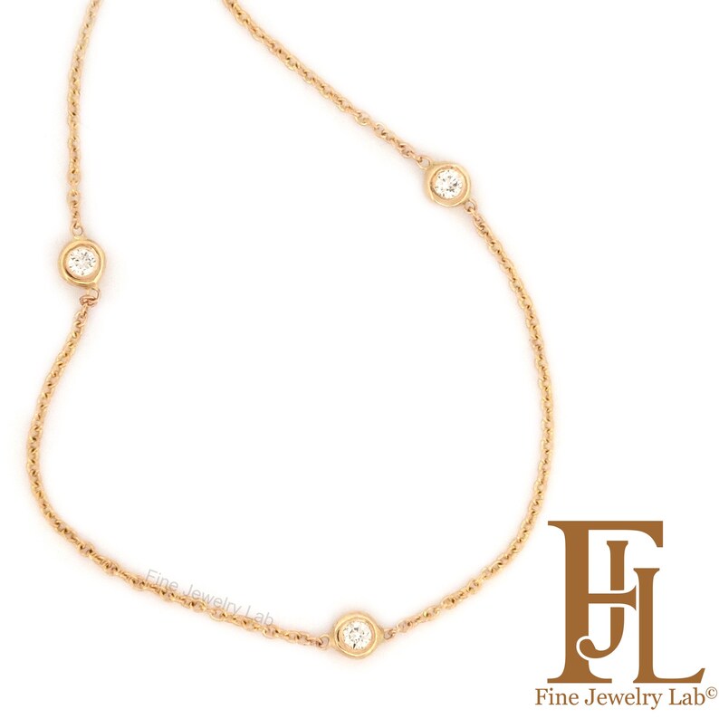 Dainty Solid Gold Diamond Station Bracelet, Bezel Set chain image 4