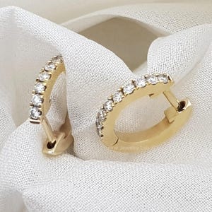 Diamond hoop earrings in solid gold, Solid gold Diamond huggies, Rose gold earrings with black diamonds, Timeless Hoop earrings, Gift 14x8mm