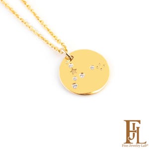 Small diamond zodiac necklace in solid gold, Unique gold  star Constellation zodiac sign, Dainty diamond zodiac disc necklace, birthday gift