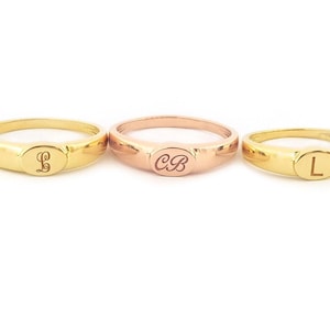Anillo de sello delicado de 14 k para mujer, monograma personalizado, sello de oro macizo y grabado de letras, anillo de sello para mujer, anillo clásico de oro real para ella