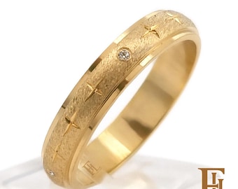 Handmade Texture Ring, Diamond Wedding Band, Solid Gold Promise Ring with hand engraving, 4mm