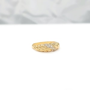 Solid Gold Diamond Croissant Ring Diamond Twisted Dome Ring in Solid ...