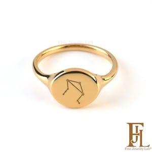 Zodiac constellation ring in solid gold, Personalised zodiac sign ring, Oval solid gold ring with any zodiac symbol, Astrology gift