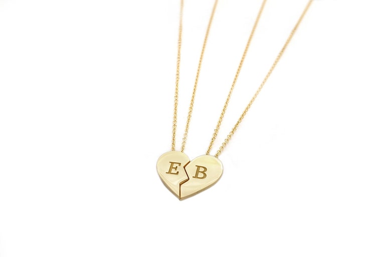 Personalisierte Herz Halskette für Paare Massiv Gold gebrochenes Herz Halskette Einzigartige Split Herz Halskette Beste Freunde Geschenk Romantisches Geschenk für sie