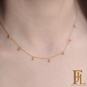 Gold Beaded Rolo Chain Necklace, Minimal Trinity Charm, 9k 14k 18k