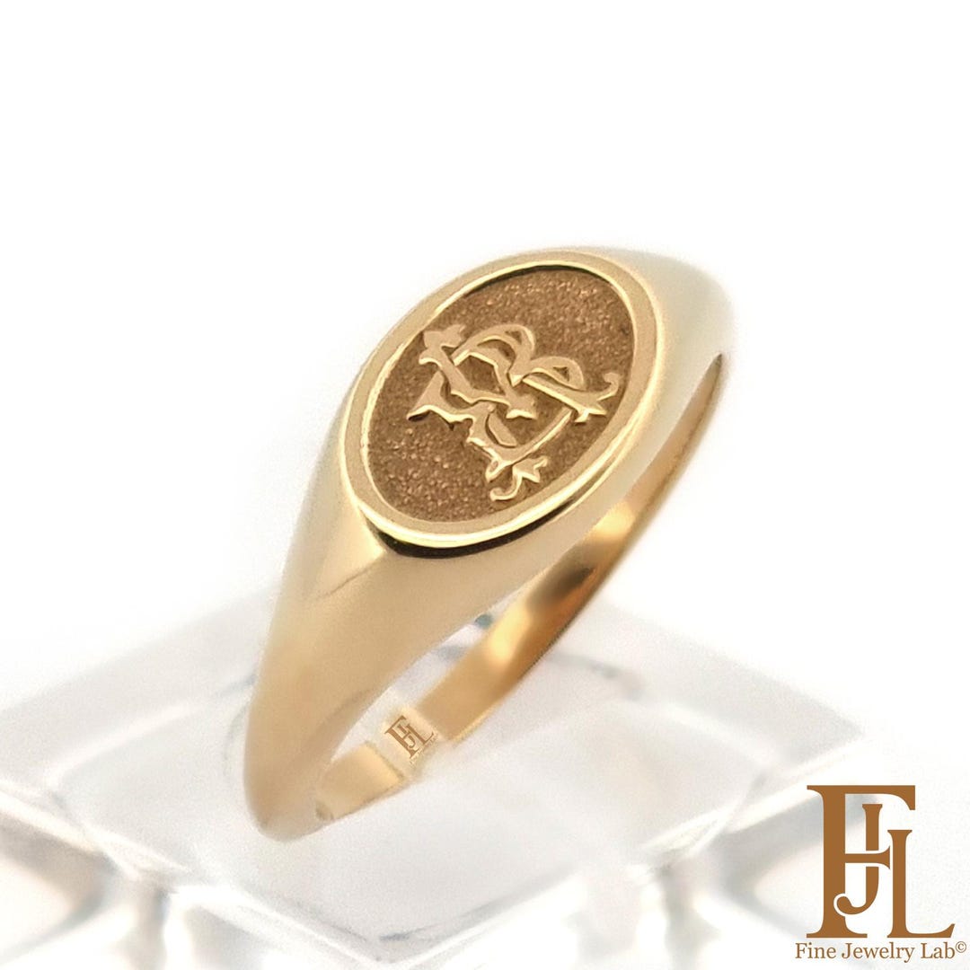 Gold Full Back Two-letters Signet Ring, Custom Monogram Oval Pinky Ring ...