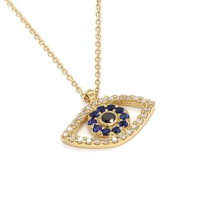 Diamond evil eye necklace in solid gold, Diamond & Sapphire Evil Eye Necklace, Lucky charm with natural gemstones, unique necklace, gift