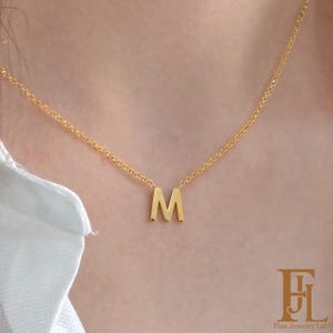 Custom Initial Necklace in solid gold, Personalized gold letter necklace, Solid gold Charm, Minimalist monogram necklace unique gift
