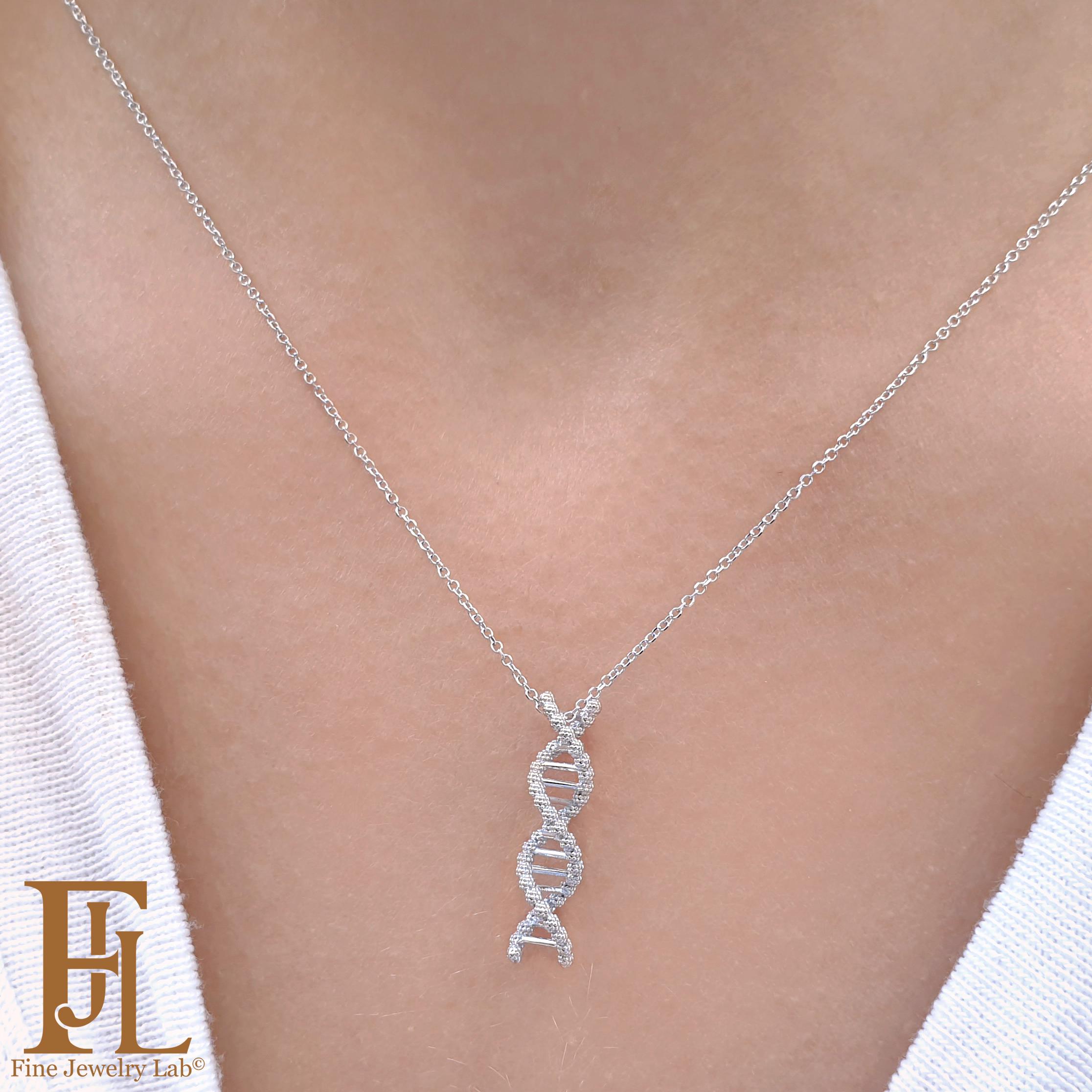 14k Helix DNA Necklace, Solid Gold Molecular Jewelry