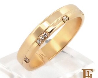 Solid Gold Diamond Eternity Wedding Band, Matching Promise Ring, Couples Ring