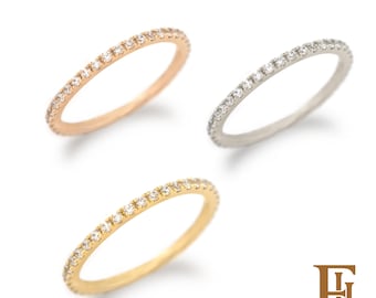 Eternity ring met laboratoriumdiamanten in massief 14k goud, handgemaakte ring met pavézetting.