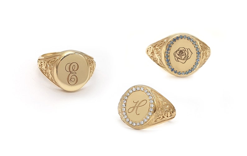 Unisex Oval custom signet ring in solid gold,  Personalized solid gold ring for women and men