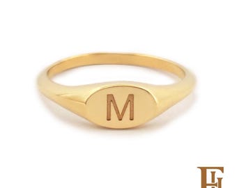 Solid Gold Pinky Signet Ring: Personalized Monogram Gift, 9k 14k 18k