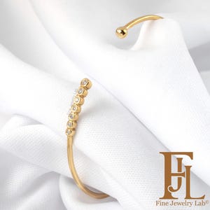 7 diamonds open bangle in solid gold, Solid gold bracelet with diamonds,  Timeless bracelet for her, Anniversary gift, Birthday gift