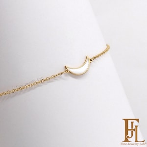 Dainty moon anklet in solid gold, Crescent gold anklet, Moon charm anklet, Enamel anklet in colors white black green red blue yellow etc