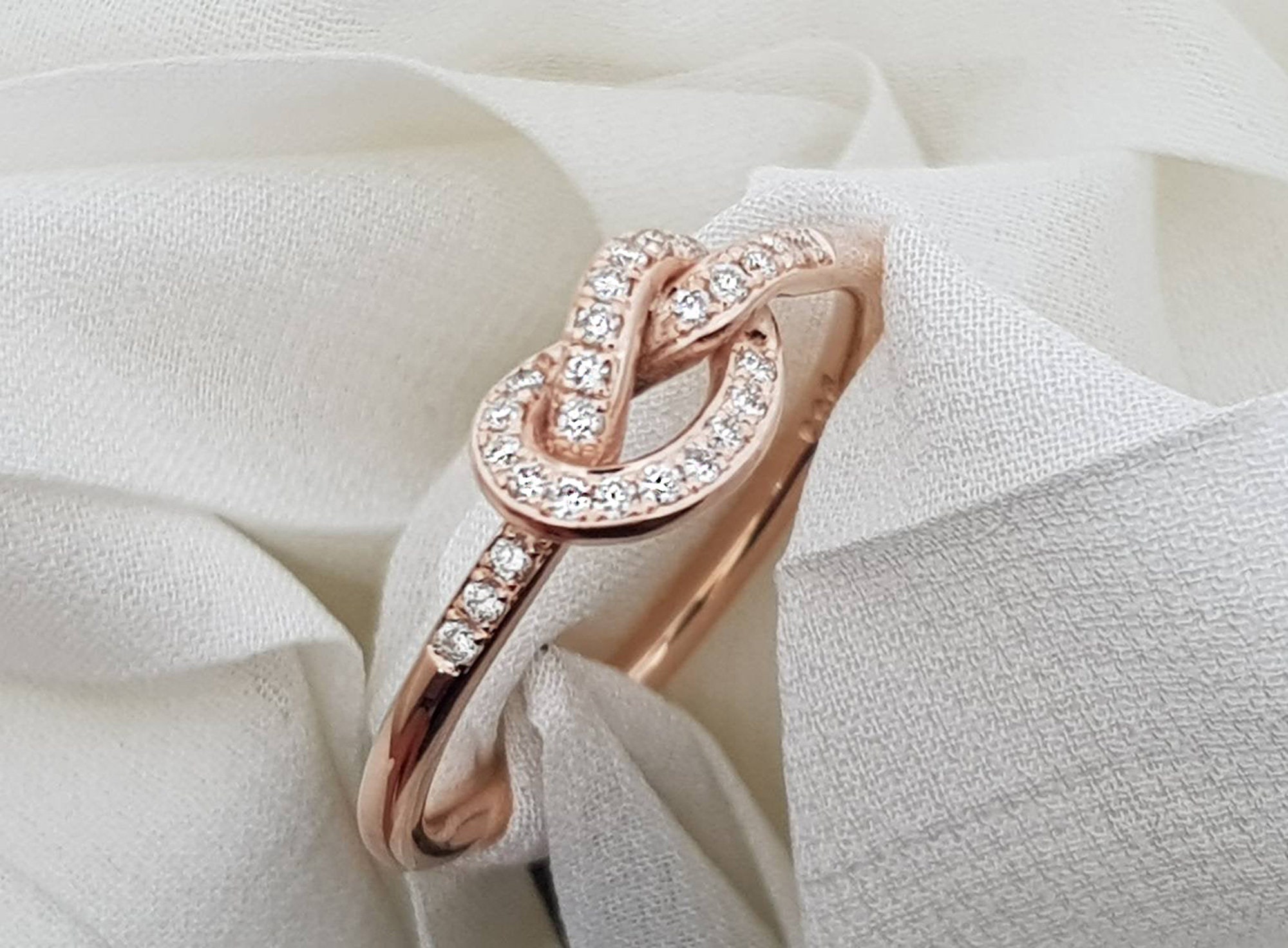 Love Knot Ring in Solid Gold With 26 Diamonds Promise Knot Ring Infinity Engagement Ring Alternative Wedding Band Gift for Her Etsy