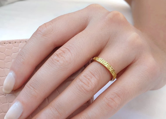 Gold Greek Key Meander Ring • Ancient Greek Key Pattern Ring