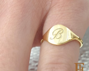 Minimalistischer Siegelring aus solidem Gold, individuelle Gravur