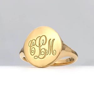 Anillo de sello personalizado con parte posterior completa, Anillo ovalado de oro macizo con cualquier letra, Anillo con el escudo de tu familia, Regalo familiar personalizado, Anillo para ella