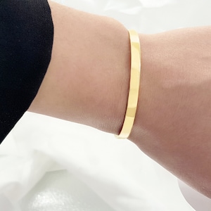 Solid gold message bracelet for everyday Custom engraved bangle bracelet in any size Timeless unisex gold bangle Handmade bracelet for gift