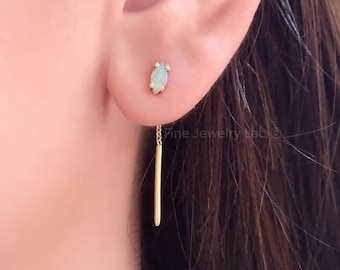 Natural Opal threader Earrings Solid gold threader earrings Marquise opal earrings Natural gemstone chain earrings Unique everyday earrings