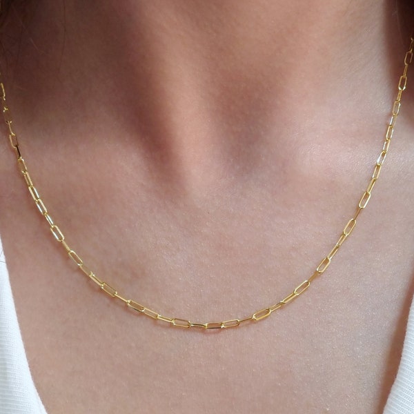 18K Gold Paperclip Halskette oder Armband, zierliche & Minimalistische Kette für den täglichen Gebrauch, Gliederkette Choker,