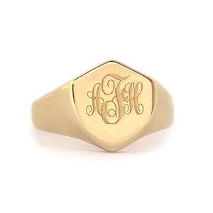 Unique Shield signet ring in solid gold, Unisex Solid Gold Monogram ring, Custom ring for women and men, Unique Personalized Gift