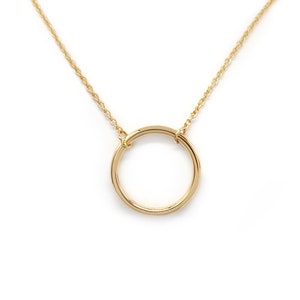 Geometric Circle Necklace in Solid Gold, Dainty Layering Necklace ...