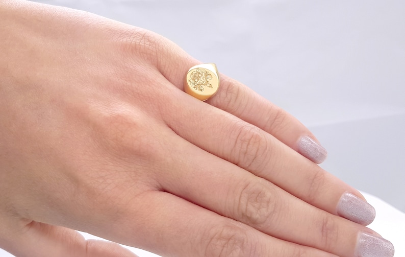 Anillo de sello personalizado ovalado en oro macizo, anillo monograma de oro macizo para mujer, anillo de sello personalizado para ella, regalo personalizado único RN345 imagen 6