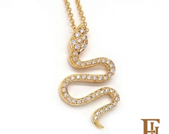 Handmade Solid Gold Diamond Snake, Unique  Serpent Necklace