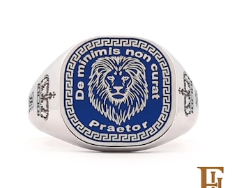 Personalized Solid Gold Family Crest Signet Ring, Unisex Engraved pinky ring with enamel
