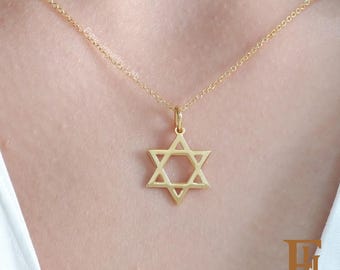 Solid Gold Star of David Necklace: Dainty Jewish Jewelry, 9k-18k Gold