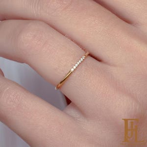 Dainty Solid Gold Diamond Ring, Thin everyday Band, 7 Stone