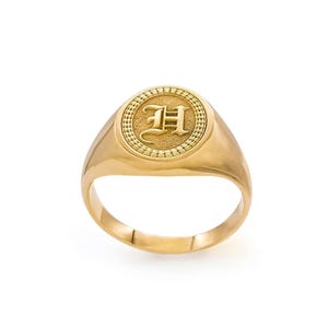 Anillo de sello personalizado de oro macizo con decoración de borde, anillo de escudo de armas de oro, regalo familiar, regalo personalizado, anillo de oro unisex, borde