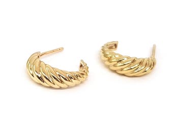 14k Croissant Huggies Earring Gold Hoops, Girly Chic Real Gold